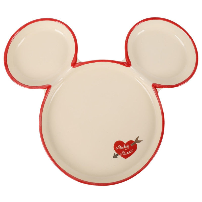 Disney Home Mickey Ears Plate Large Valentine, groot bord in Mickey Mouse-oren vorm met Valentijnsdesign, duurzaam en geschikt voor dagelijks gebruik of speciale gelegenheden.