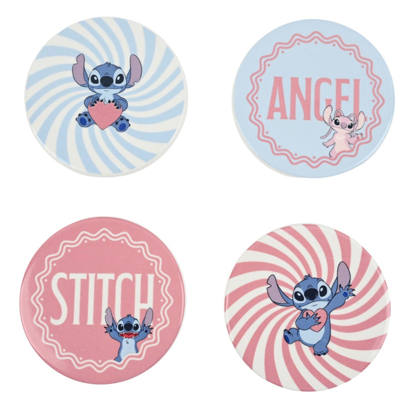 Disney Home Stitch & Angel Valentijn Onderzetters met romantisch Disney-design, duurzaam en beschermend voor tafels tijdens dagelijks gebruik of speciale gelegenheden.