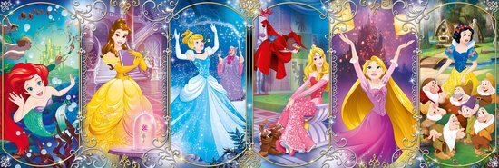 Disney Princess panorama puzzel 1000 stukjes van Clementoni met heldere kleuren en hoge kwaliteit print.