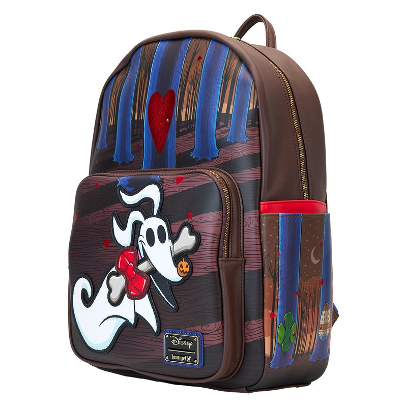 Full-size Disney backpack van veganistisch leer, met spookhondje Zero, borduursels en metallic folie details.