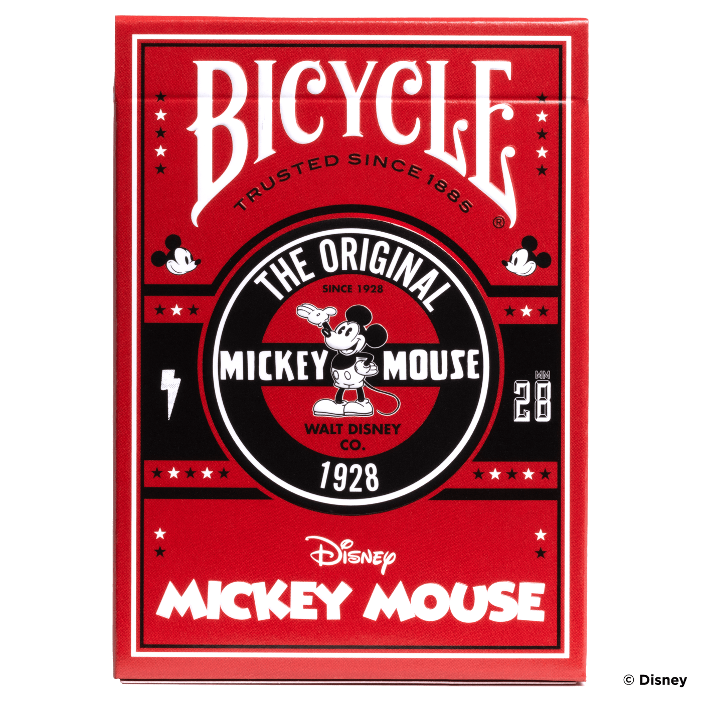 Hoogwaardige Bicycle speelkaarten met Mickey Mouse-designs, duurzaam geplastificeerd en met luchtkussenafwerking voor soepel spel.