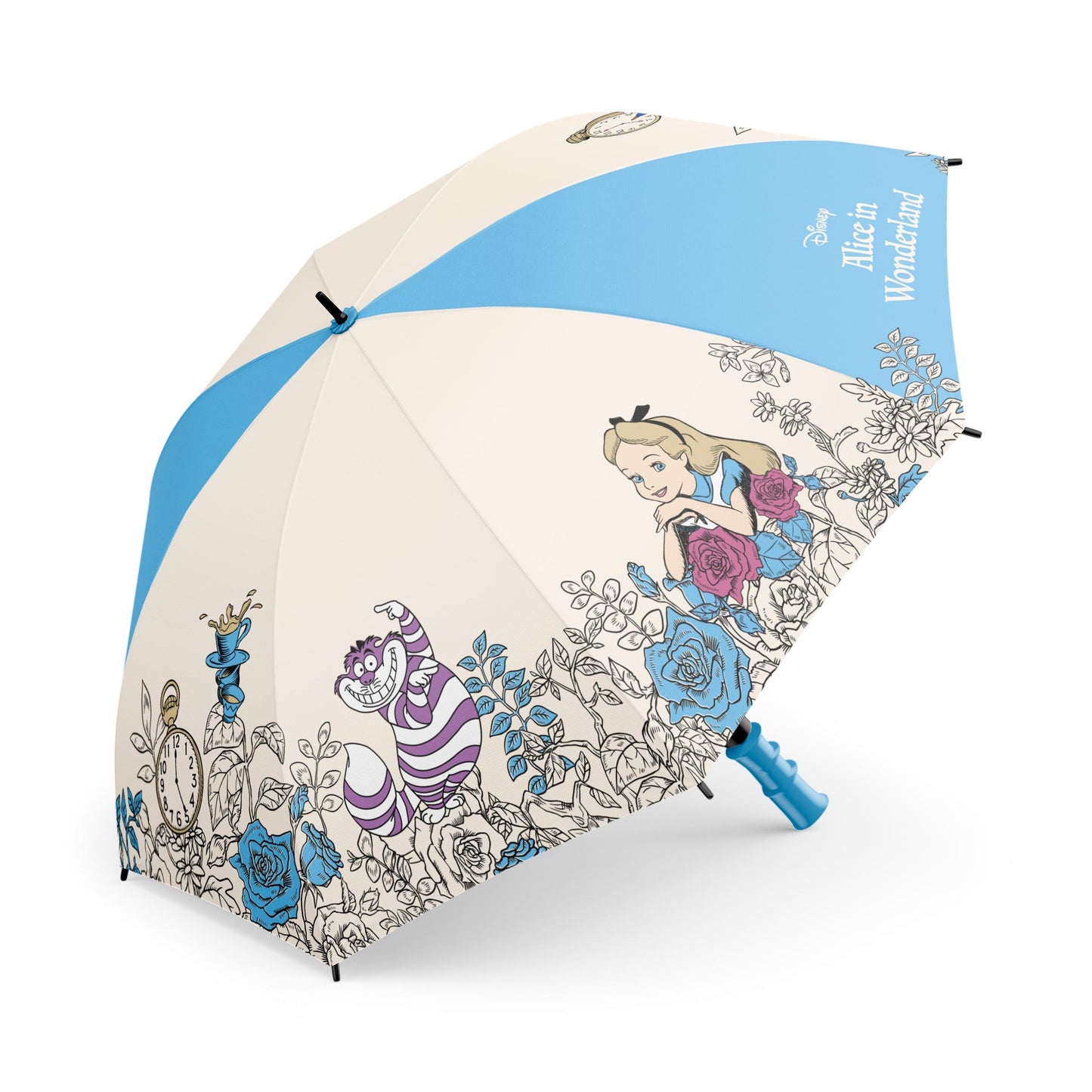 "Disney Alice in Wonderland Paraplu – opvouwbare paraplu met duurzaam metalen en PVC-frame, automatisch opensysteem en kleurrijk Alice-design"