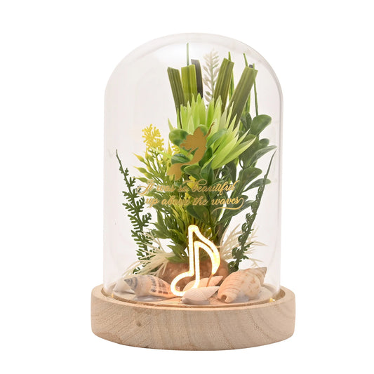 Disney Pastel Princess Florals in een stolp met neonlicht – Ariel op een rustieke houten basis, met kleurrijke bloemen en een zachte gloed, een betoverende decoratie of cadeau voor Disney-liefhebbers (werkt op 3 x AAA-batterijen, niet inbegrepen).