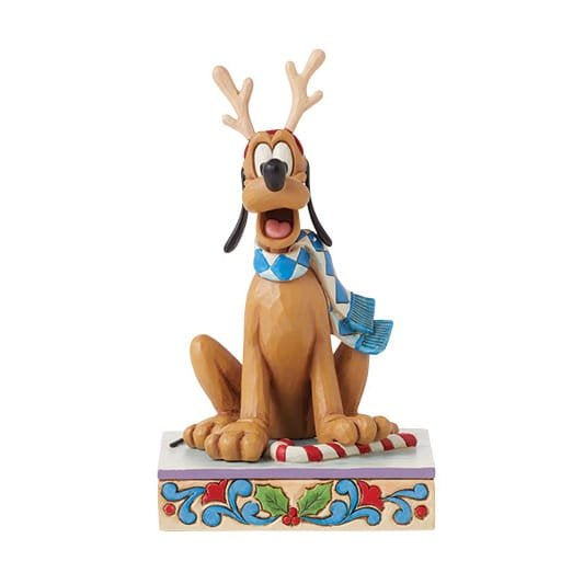 Schattig kerstfiguurtje van Pluto als rendier, klaar om de kerstman te helpen, vol Disney-magie.