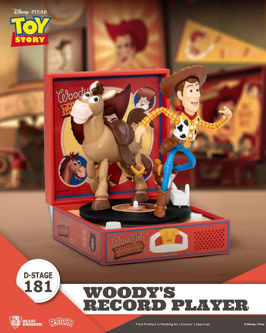 Toy Story Woody & Bullseye Record Player Series diorama met dynamisch ontwerp en 3D-details.