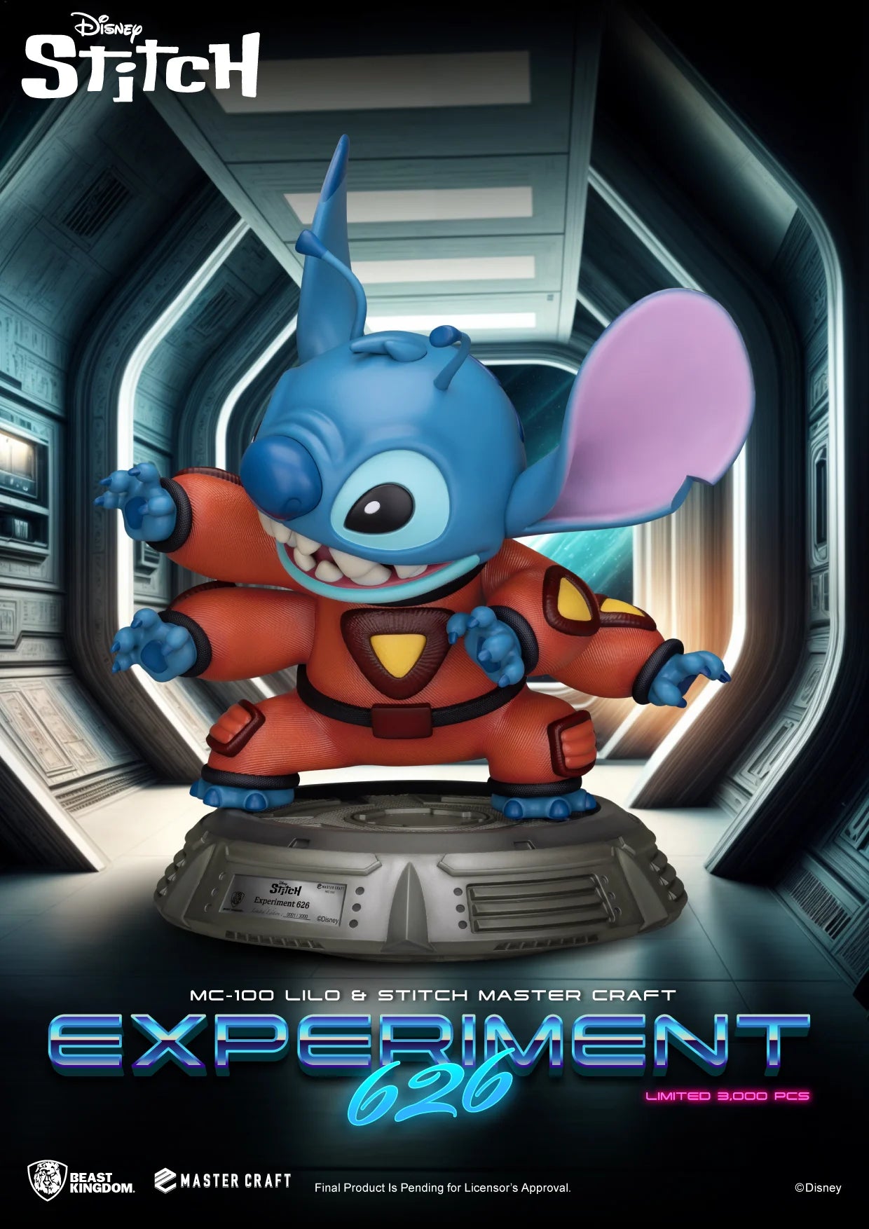 Gedetailleerd beeld van Stitch uit Lilo & Stitch, onderdeel van Disney's Master Craft-serie.