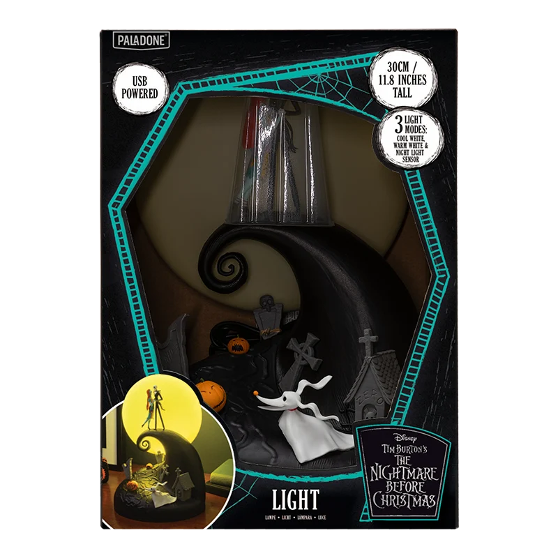 Prachtig gedetailleerd Nightmare Before Christmas lamp diorama, sfeervol en functioneel als decoratie of nachtlamp.