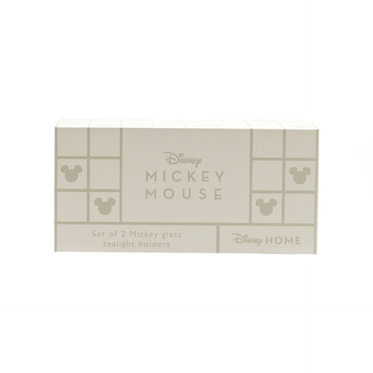 "Mickey Mouse glazen kandelaars - Schattige set van twee met dik, helder glas en het bekende Mickey Mouse-hoofd. Geschikt voor theelichtjes of kleine kaarsen. Voeg een speelse touch van Disney toe aan je interieur!"