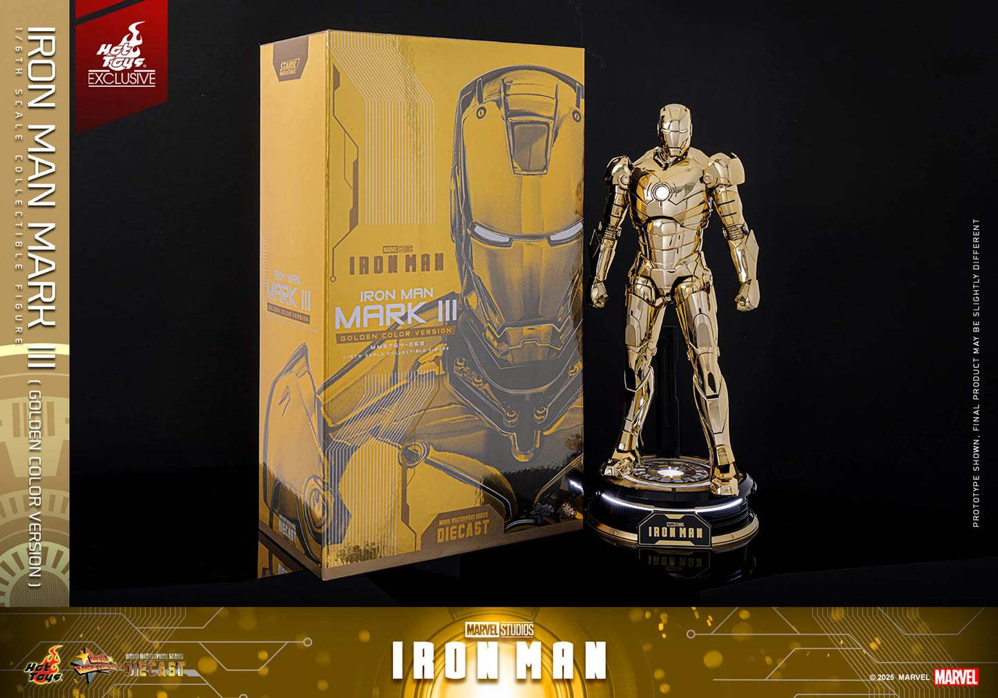 Limited edition Iron Man Mark III in gouden uitvoering, onderdeel van de exclusieve Hall of Armors collectie.