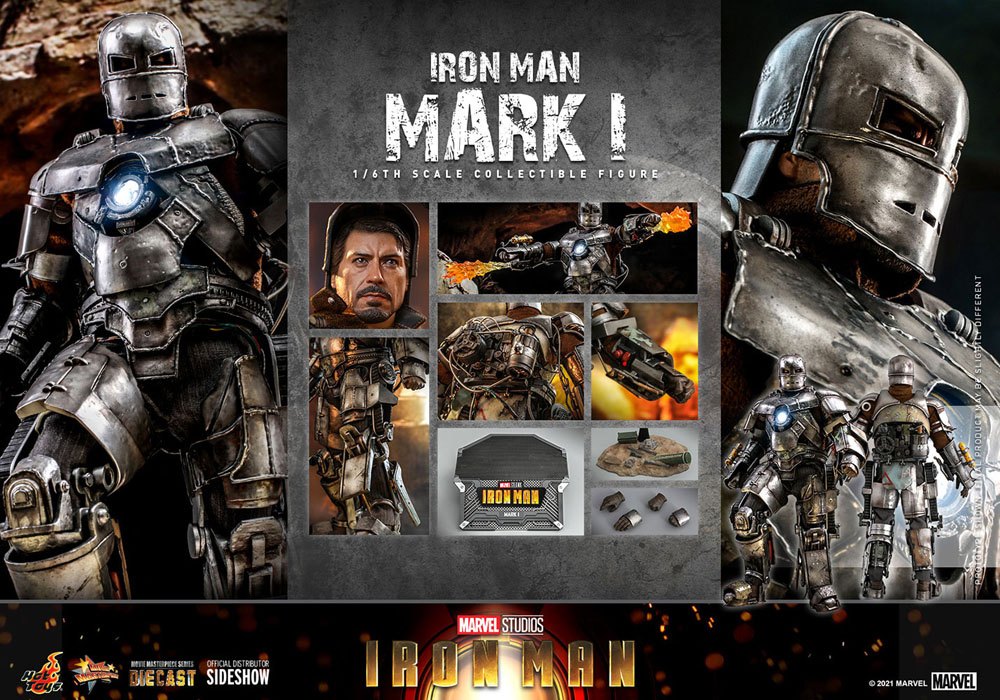 Beweegbare Iron Man Mark I schaalfiguur met authentieke look uit het MCU-debuut van Tony Stark.