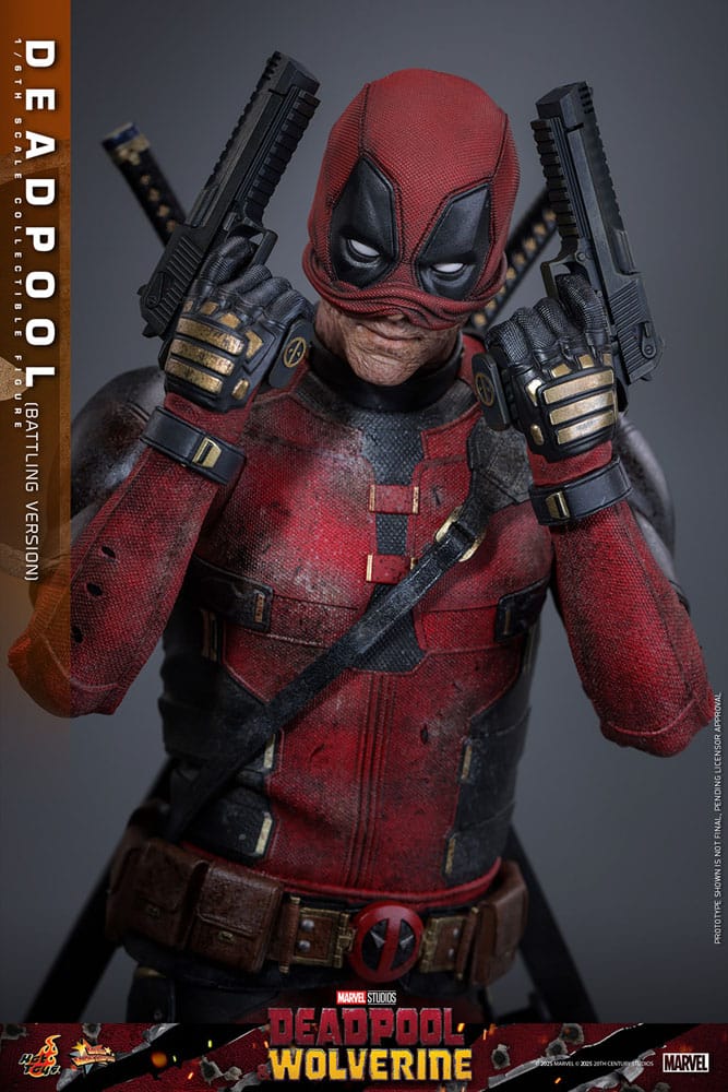Deadpool 1/6 schaalfiguur met wapens en accessoires, gebaseerd op de film Deadpool & Wolverine.