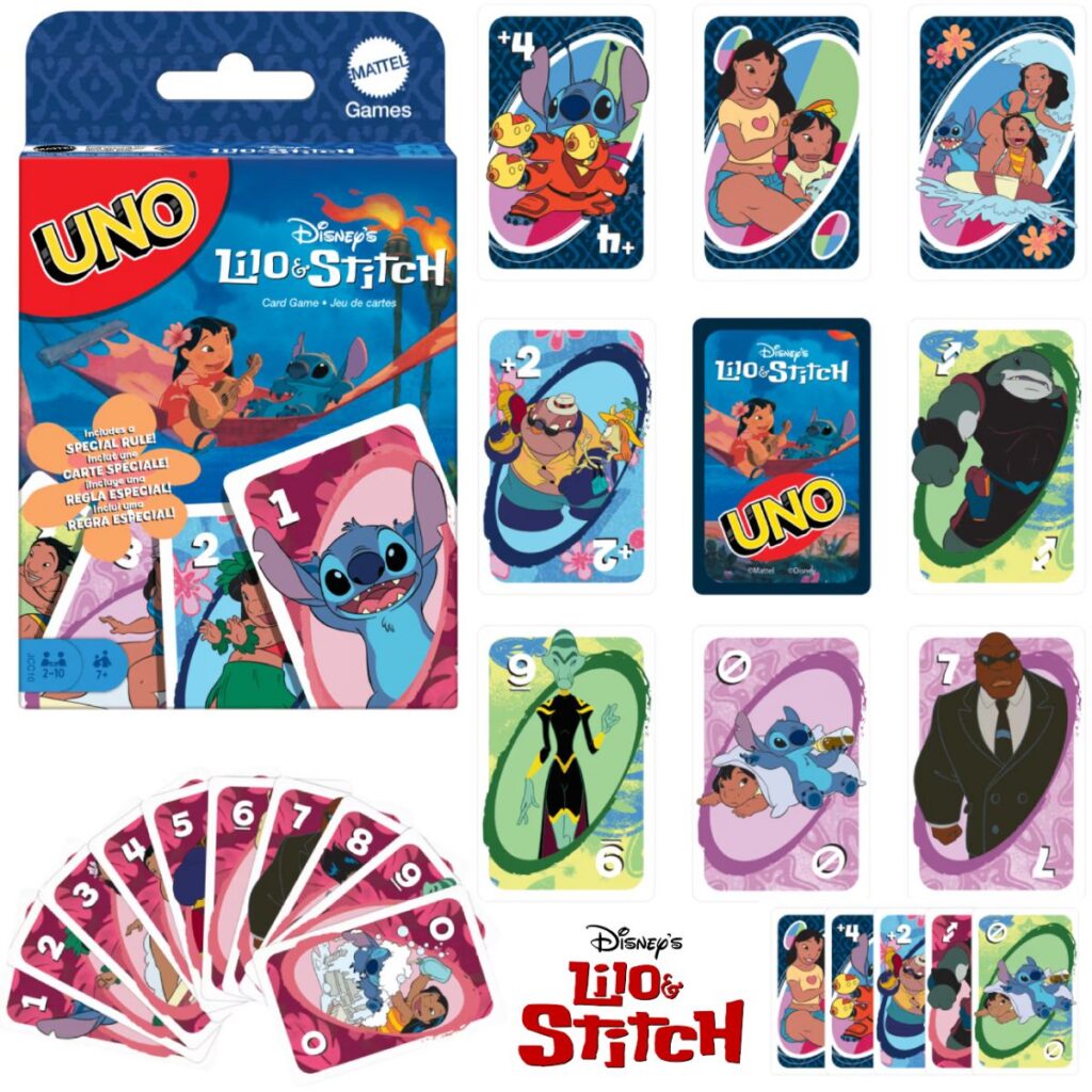 Het klassieke UNO spel in Lilo & Stitch-thema! Met herkenbare personages, leuke illustraties en een unieke Ohana-spelregel is dit kaartspel een ideaal cadeau voor Disney-fans. Voor 2–10 spelers, vanaf 7 jaar.