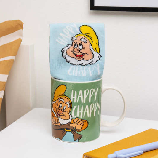 Disney Sneeuwwitje ‘Happy’ giftset met mok en sokken. Officieel Disney-product, ideaal als cadeautje voor fans en verzamelaars.