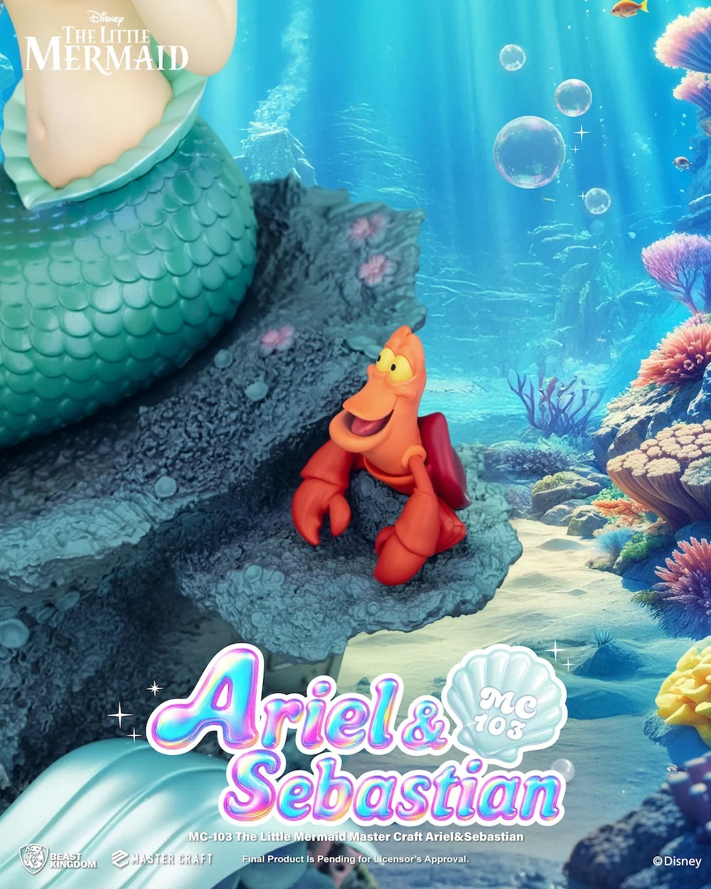 “Handgemaakt Master Craft Disney beeld van Ariel met Sebastiaan, hoogwaardige materialen en elegante afwerking.”
