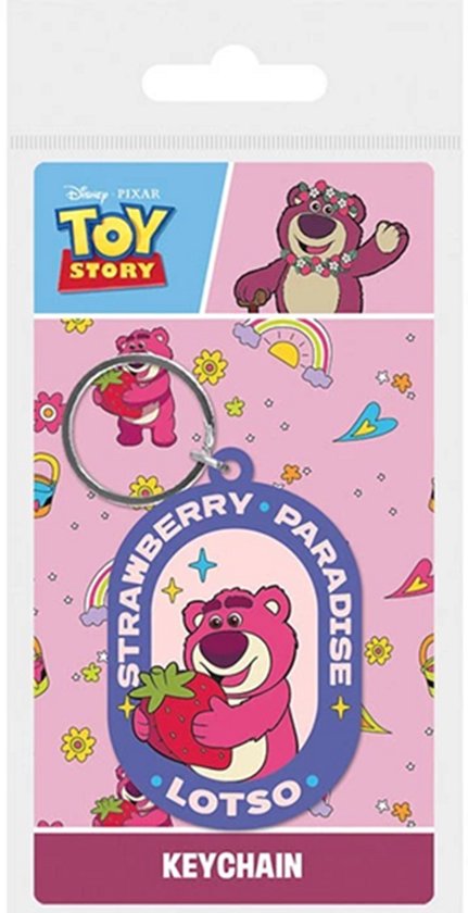 Disney Pixar Lotso rubberen sleutelhanger “Strawberry Paradise” – Toy Story roze beer keychain van duurzaam flexibel rubber, geschikt voor sleutels of tas, cadeau voor Disney en Pixar fans.
