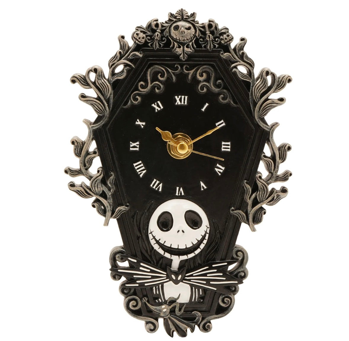 Jack Skellington decoratieve klok van kunsthars met gotische details en zwarte wijzerplaat