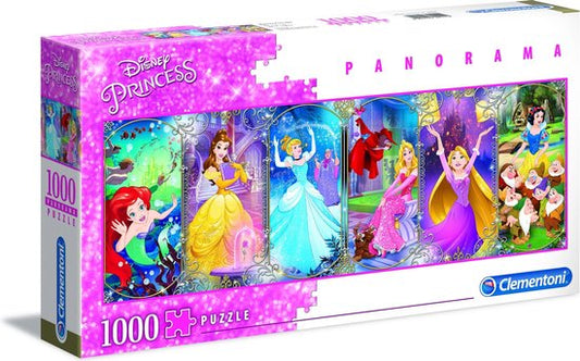 Clementoni Disney Princess Panorama puzzel 1000 stukjes met kleurrijke Disney prinsessen in breed panoramaformaat.