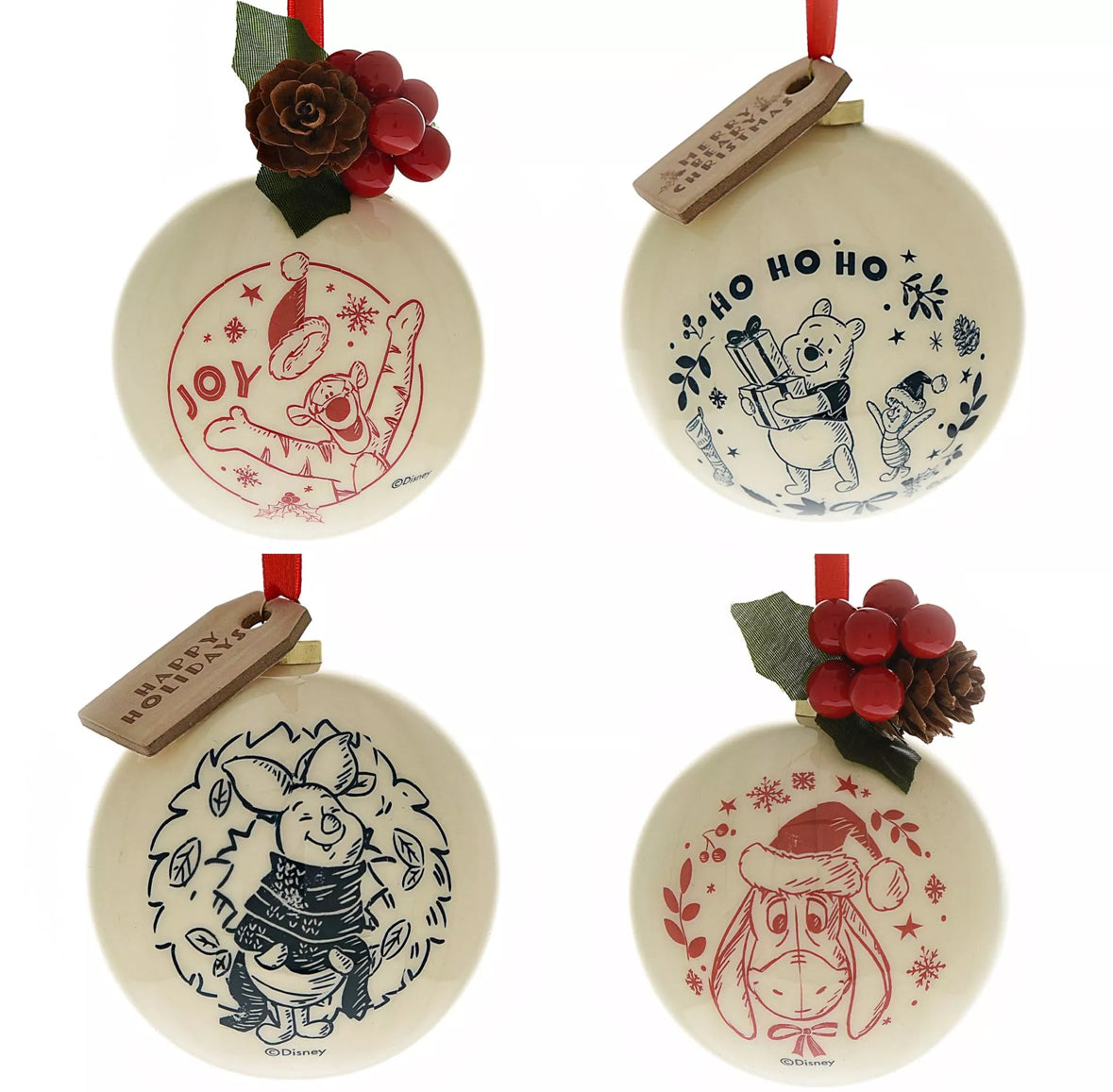 Winnie de Poeh set van 4 Kerstballen