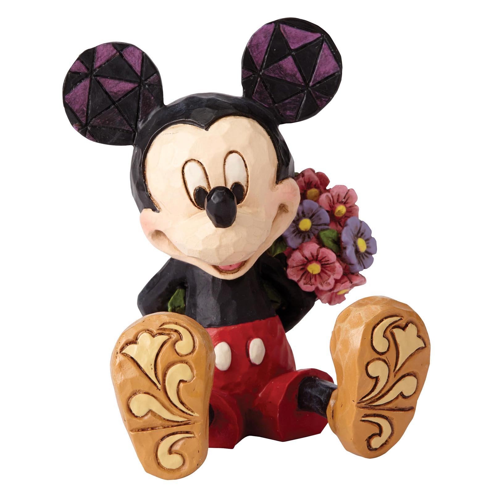 Jim Shore Mickey Mouse beeldje met bloemen, handbeschilderd Disney verzamelbeeld van cast stone met traditionele folk art-details.