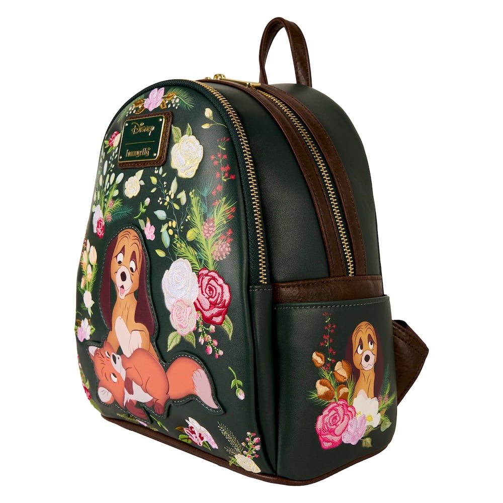 Loungefly Disney backpack met speelse illustraties van Frank en Frey, perfect voor fans en verzamelaars van klassieke Disney-films.
