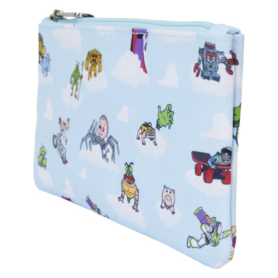 Vier kaartgleuven en afneembare polsband op de Loungefly Toy Story Movie Collab Nylon portemonnee
