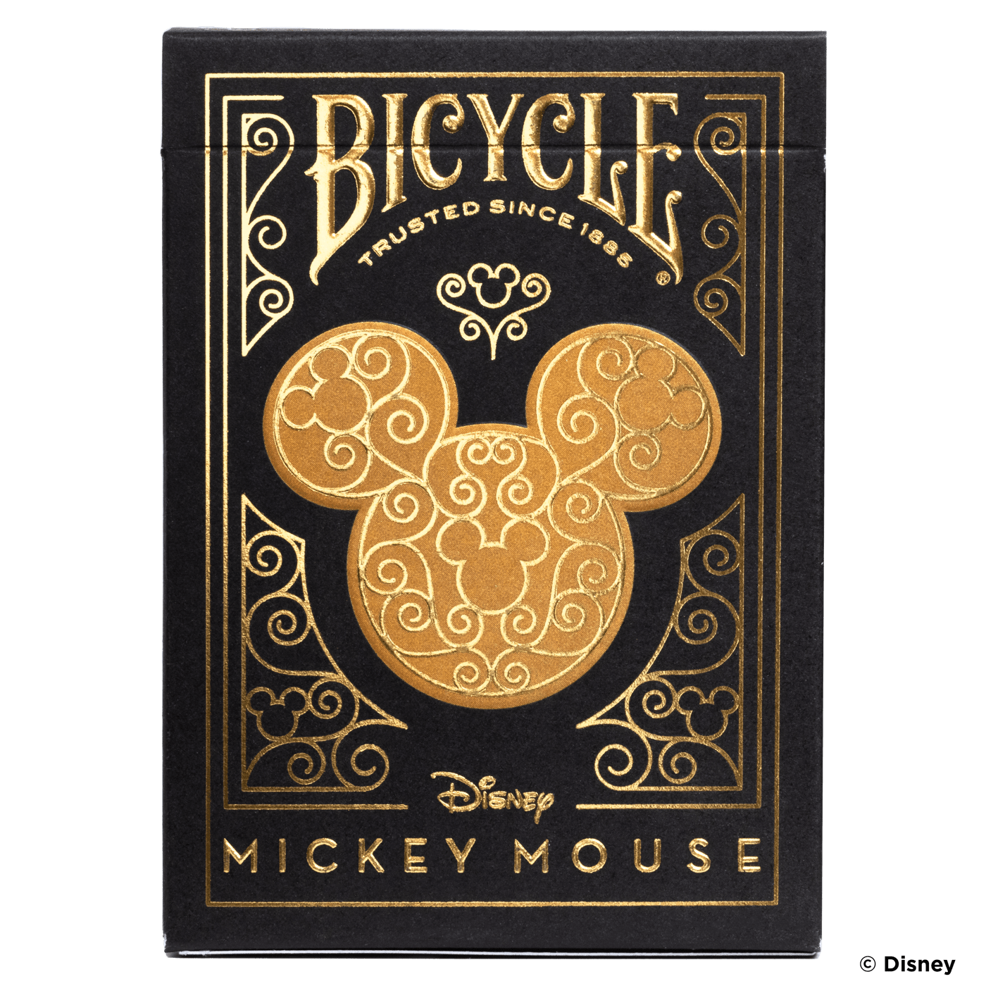 Speelkaarten met warme goudfolie en verborgen Mickey-details.
