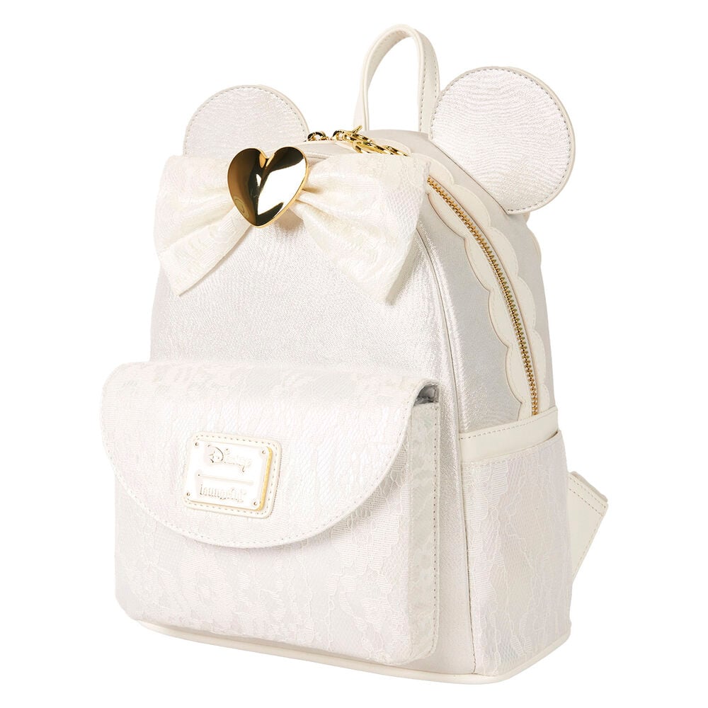 Prachtige Disney mini-rugzak voor bruiden, met shimmer imitatieleer, kantdetails en een gouden metalen hartbedel. Officieel gelicentieerd.