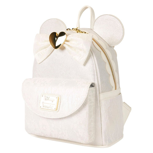 Prachtige Disney mini-rugzak voor bruiden, met shimmer imitatieleer, kantdetails en een gouden metalen hartbedel. Officieel gelicentieerd.