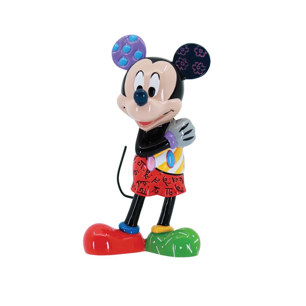 Mickey Mouse beeldje van Romero Britto – handbeschilderde popart miniatuur in vrolijke kleuren, geleverd in Disney geschenkdoos.