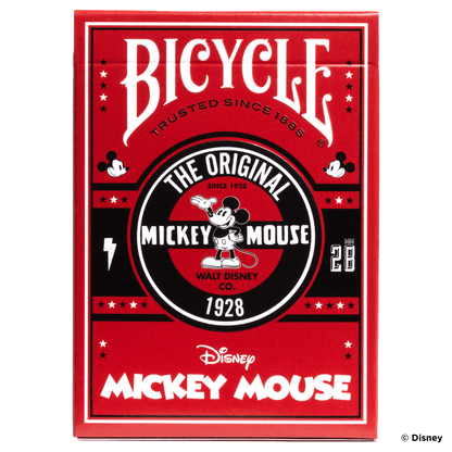 Hoogwaardige Bicycle speelkaarten met Mickey Mouse-designs, duurzaam geplastificeerd en met luchtkussenafwerking voor soepel spel.