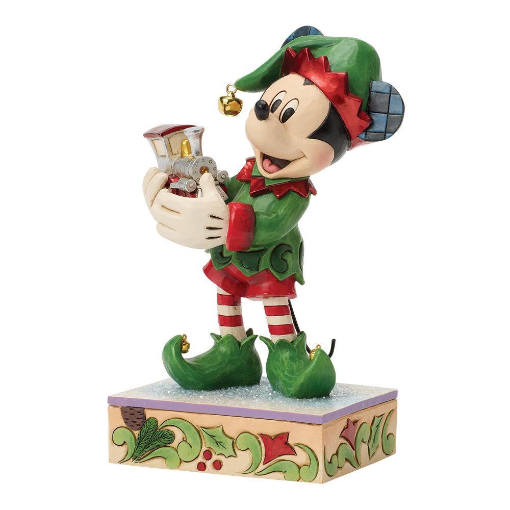 Mickey Elf with Train Disney Traditions mini beeldje kerstdecoratie Mickey Mouse elf