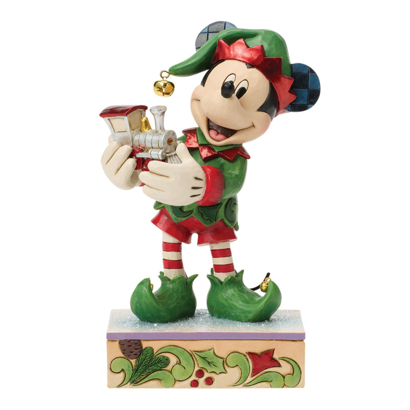 Disney Traditions Mickey Mouse kerstelf beeldje met trein Elf on Track decoratie