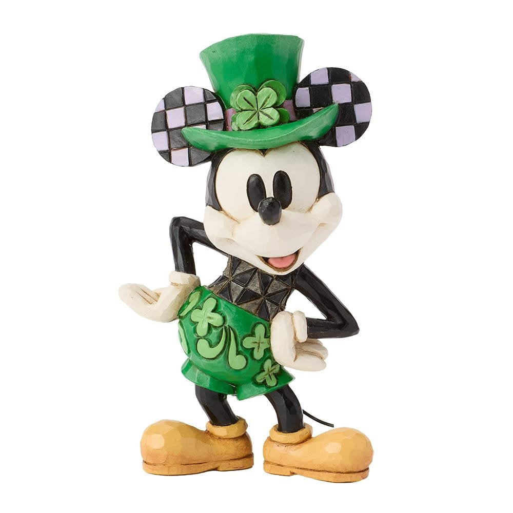 Disney Traditions Mickey Mouse St. Patrick’s Day beeld van Jim Shore met groene accenten en klavertjes vier.