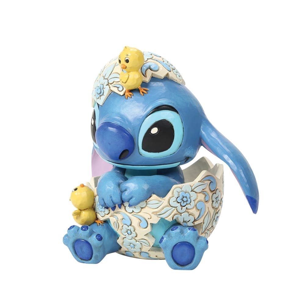 Stitch uit Lilo & Stitch Disney Traditions figurine met kuikens, vrolijk paasbeeldje ontworpen door Jim Shore.