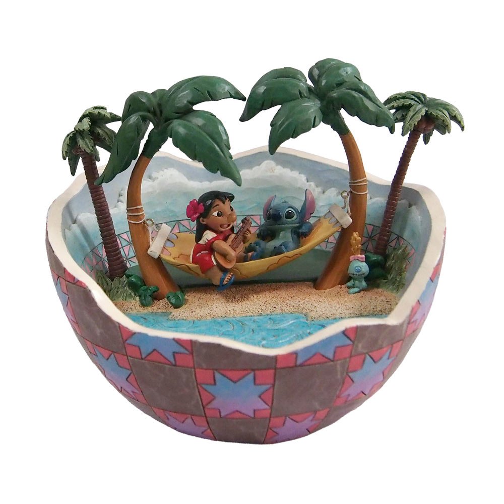 Disney Traditions Lilo en Stitch Coconut beeld van Jim Shore met tropisch kokosnoot thema en handgeschilderde details.