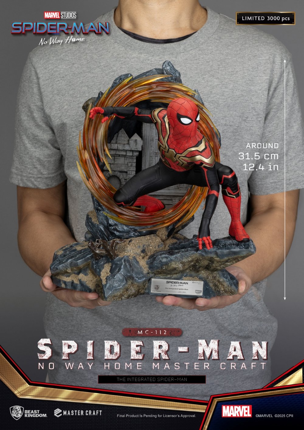 Hoogwaardige Spider-Man collectible – dynamische pose van Integrated Spider-Man met gouden ring en luxe afwerking