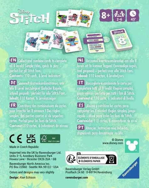 Disney Stitch kaartspel Level 8 vol strategie, snelheid en speelplezier voor jong en oud.