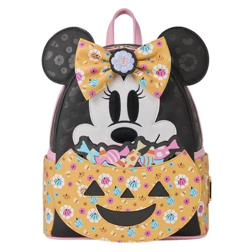 "Minnie Mouse Halloween Mini Rugtas – Minnie kijkt uit een jack-o’-lantern snoepkom, officieël Disney-product"