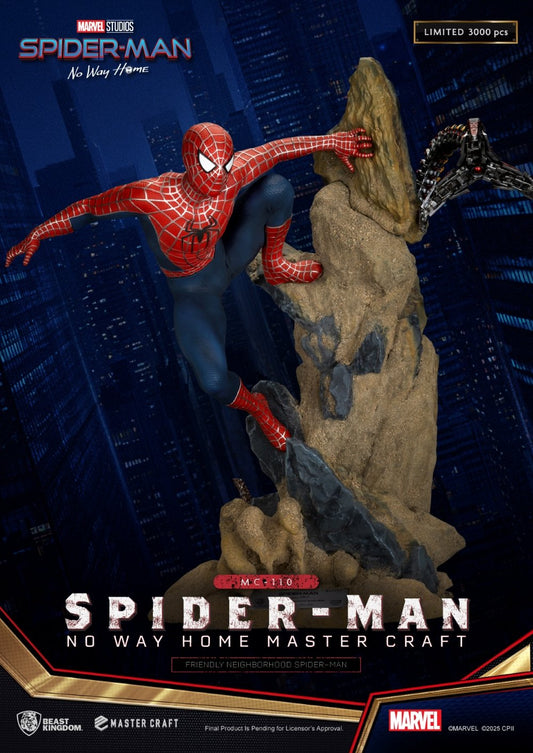Beast Kingdom MasterCraft Friendly Neighborhood Spider-Man standbeeld – Tobey Maguire in klassiek rood-blauw pak aan rotswand