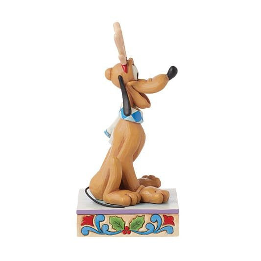Handbeschilderd Disney Traditions kerstbeeldje van Pluto als rendier – een uniek cadeau voor de feestdagen.