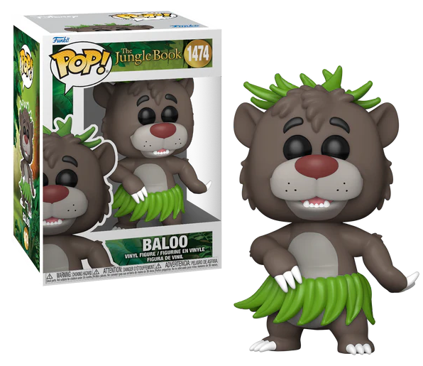 "Funko Pop! Baloo ‘1474’ vinyl figuurtje van Disney’s The Jungle Book, ongeveer 9 cm hoog, perfect voor verzamelaars en Disney-fans."