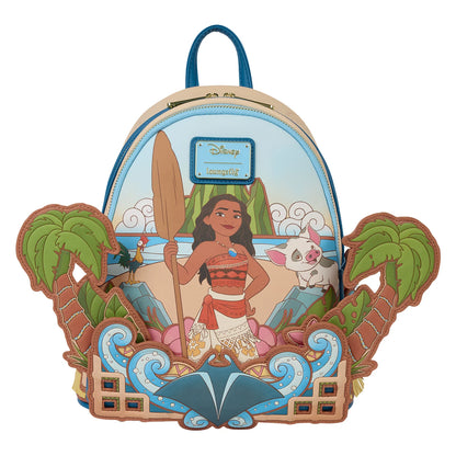 Kleurrijke Moana rugzak van Loungefly met bloemen, oceaandetails en een vleugje magie – een tropische eyecatcher voor Disney-fans!