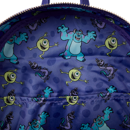 Binnenkant van de rugzak met bijpassende Monsters, Inc.-thema voering.
