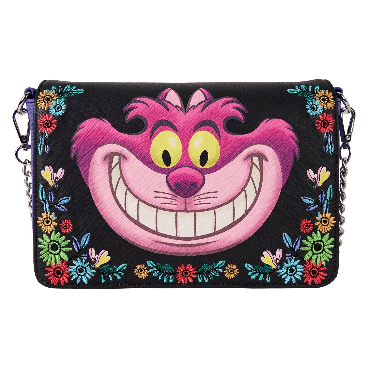Loungefly Alice in Wonderland Cheshire Cat crossbody tas. Officiële Disney-tas, compact en stijlvol, perfect voor dagelijks gebruik of als accessoire voor fans.