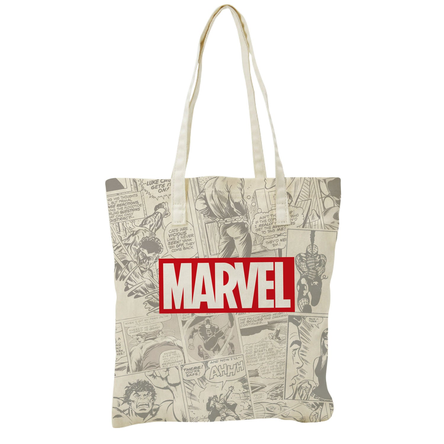 Neem je liefde voor Marvel overal mee naartoe met onze veelzijdige Totebag, versierd met iconische illustraties van je favoriete superhelden. Perfect voor dagelijks gebruik, winkelen, of een subtiele hint naar je passie voor Marvel.