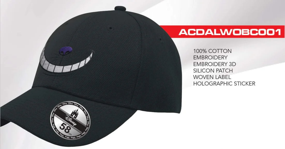 Trendy Disney baseball cap geïnspireerd op de Cheshire Cat uit Alice in Wonderland, ideaal voor dagelijks gebruik.