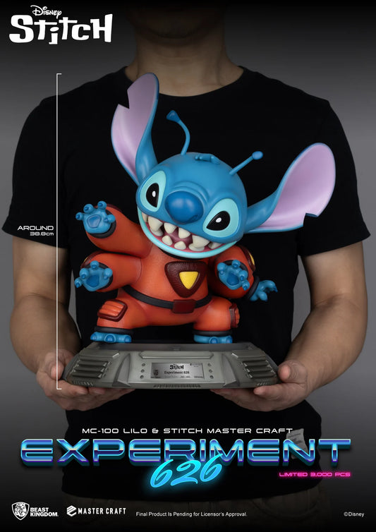 Premium Stitch Experiment 626 beeld in dynamische pose met buitenaardse details.