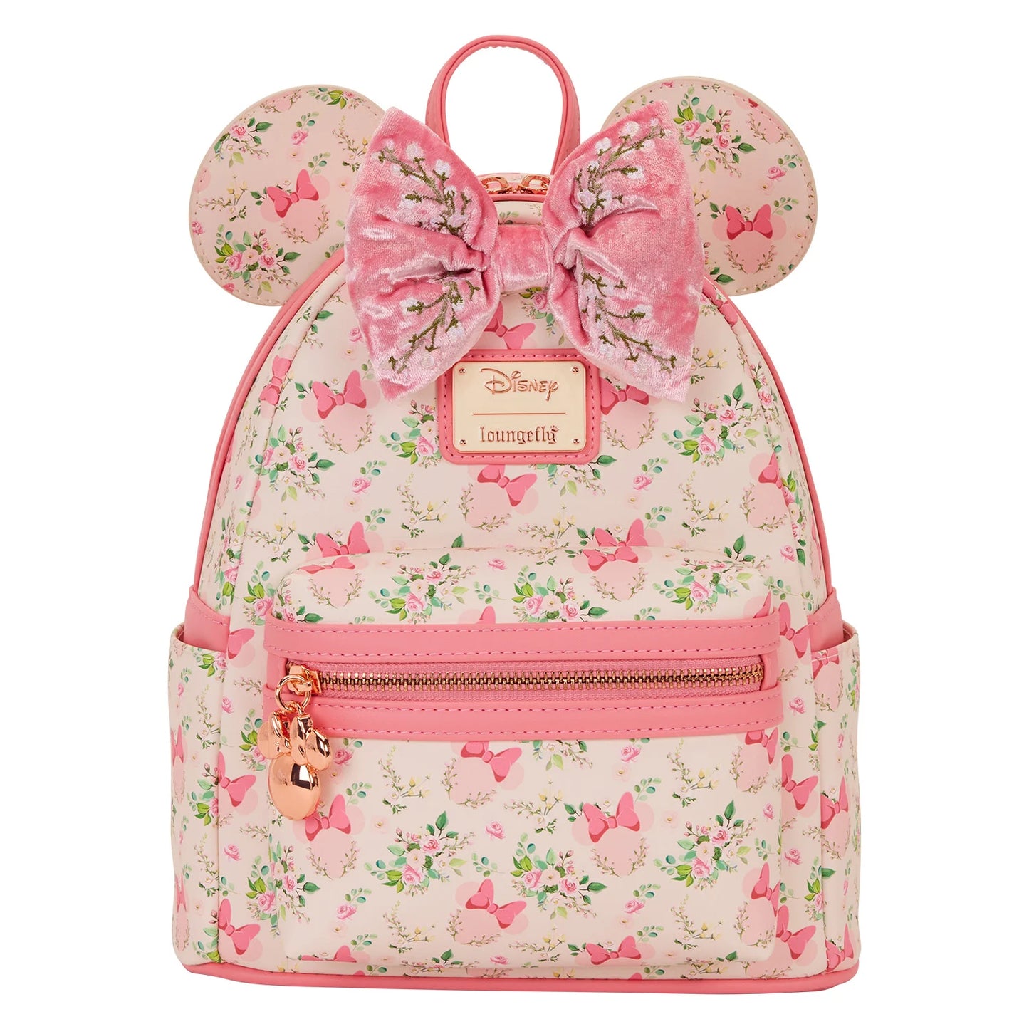 Disney Loungefly Minnie Mouse Floral mini backpack met 3D oren en fluwelen strik