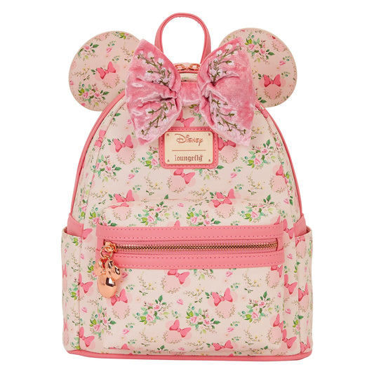 Disney Loungefly Minnie Mouse Floral mini backpack met 3D oren en fluwelen strik