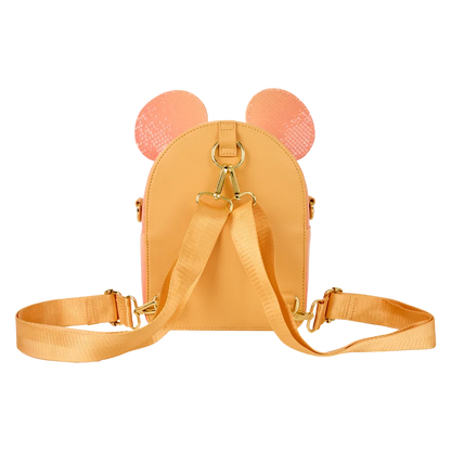 Detailfoto van Disney Loungefly Mickey Mouse tas met subtiele glitterdetails en ritssluiting